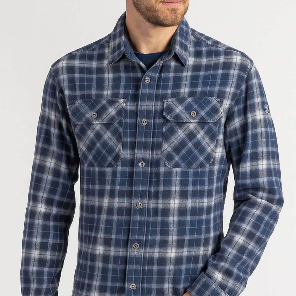 Kuhl Navy and White Plaid Button Down Shirt
